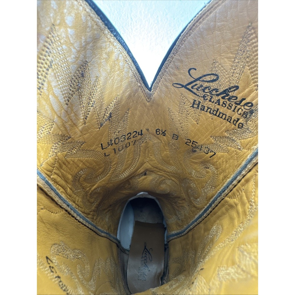 Lucchese Classics Exotic Brown Cowboy Boots 6.5 B Seared Ring Lizard & Goat Skin - Picture 13 of 16